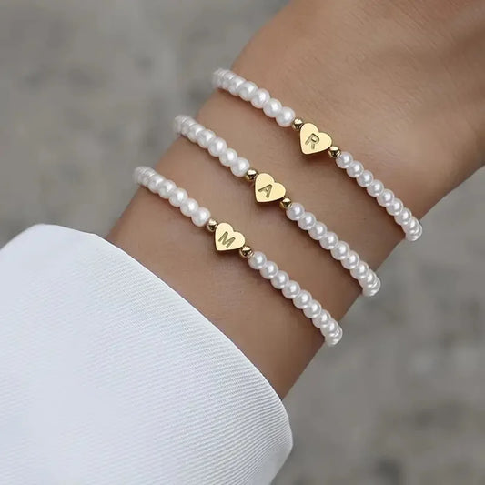 PEARL HEART LETTER A-Z BRACELET