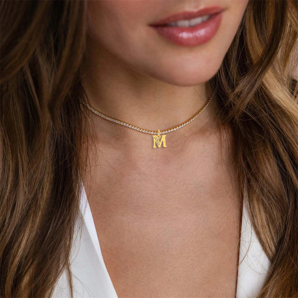 TENNIS INTIAL CHOKER A-Z NECKLACE