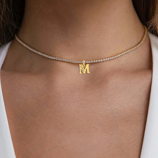 TENNIS INTIAL CHOKER A-Z NECKLACE