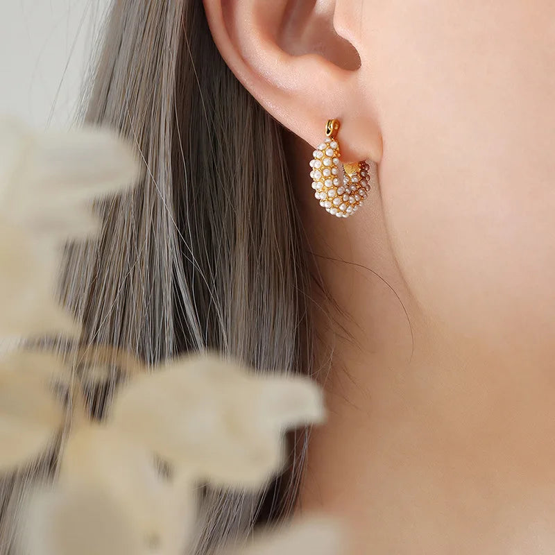 PAVE PEARL HUGGIE EARRINGS
