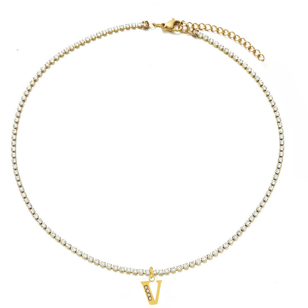 TENNIS INTIAL CHOKER A-Z NECKLACE